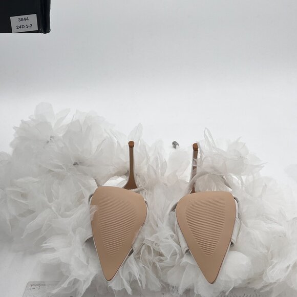 FSJ White Pointed Toe Lace-Up Sandals Tulle and Feather Bridal Shoes - Picture 7 of 8